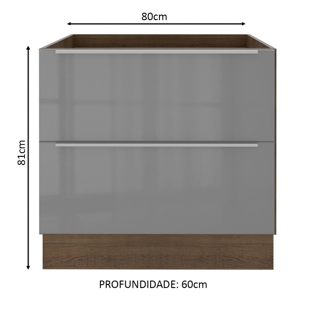 Balcão Madesa Lux 80 cm 2 Gavetas - Rustic/Cinza