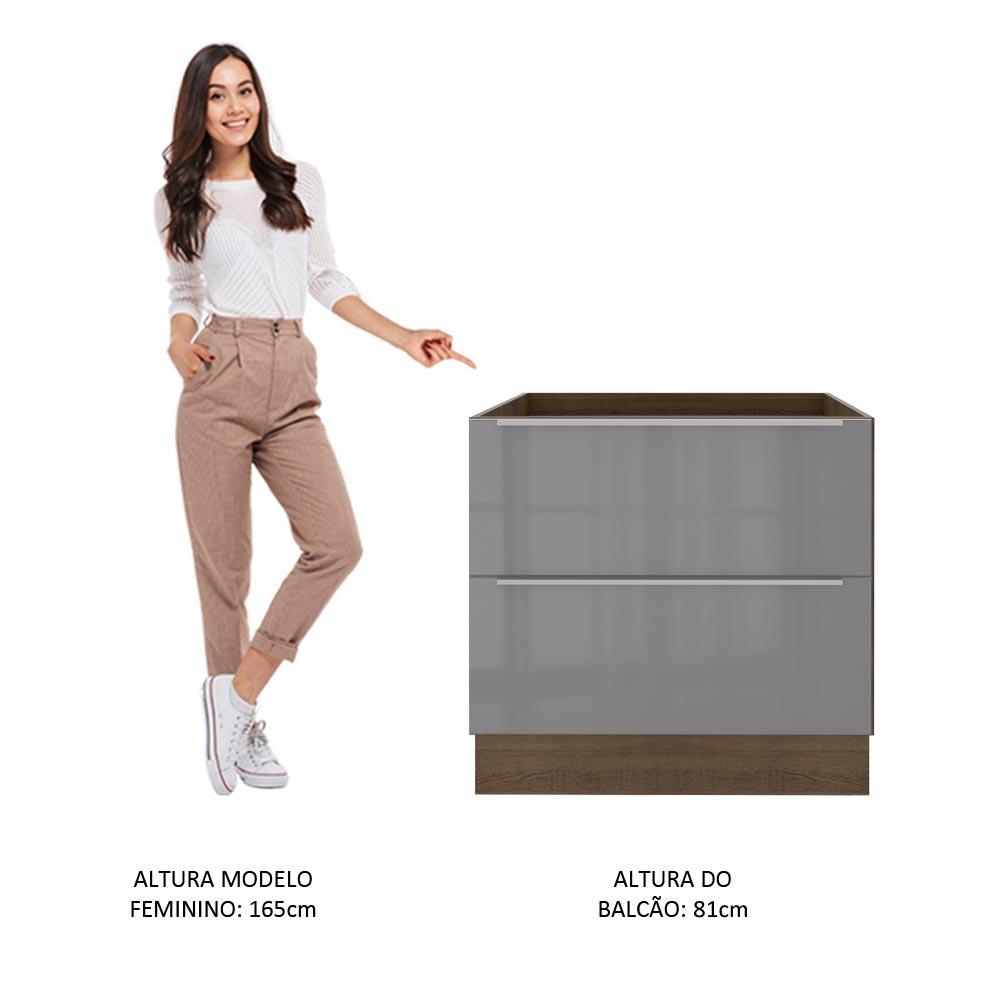 Balcão Madesa Lux 80 cm 2 Gavetas - Rustic/Cinza