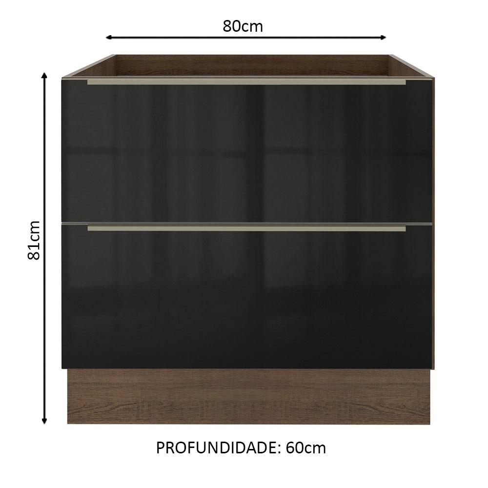 Balcão Madesa Lux 80 cm 2 Gavetas - Rustic/Preto
