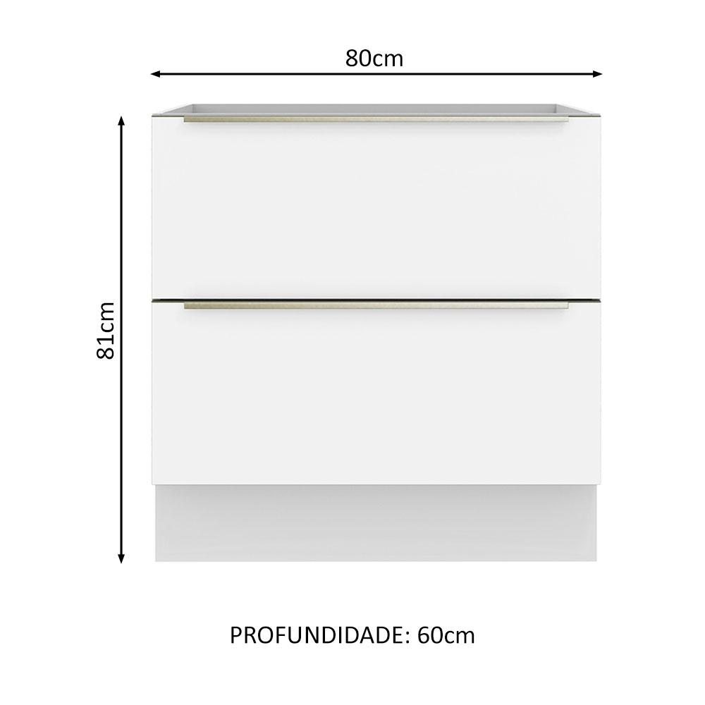 Balcão Madesa Lux 80 cm 2 Gavetas (Sem Tampo) - Branco/Branco Veludo