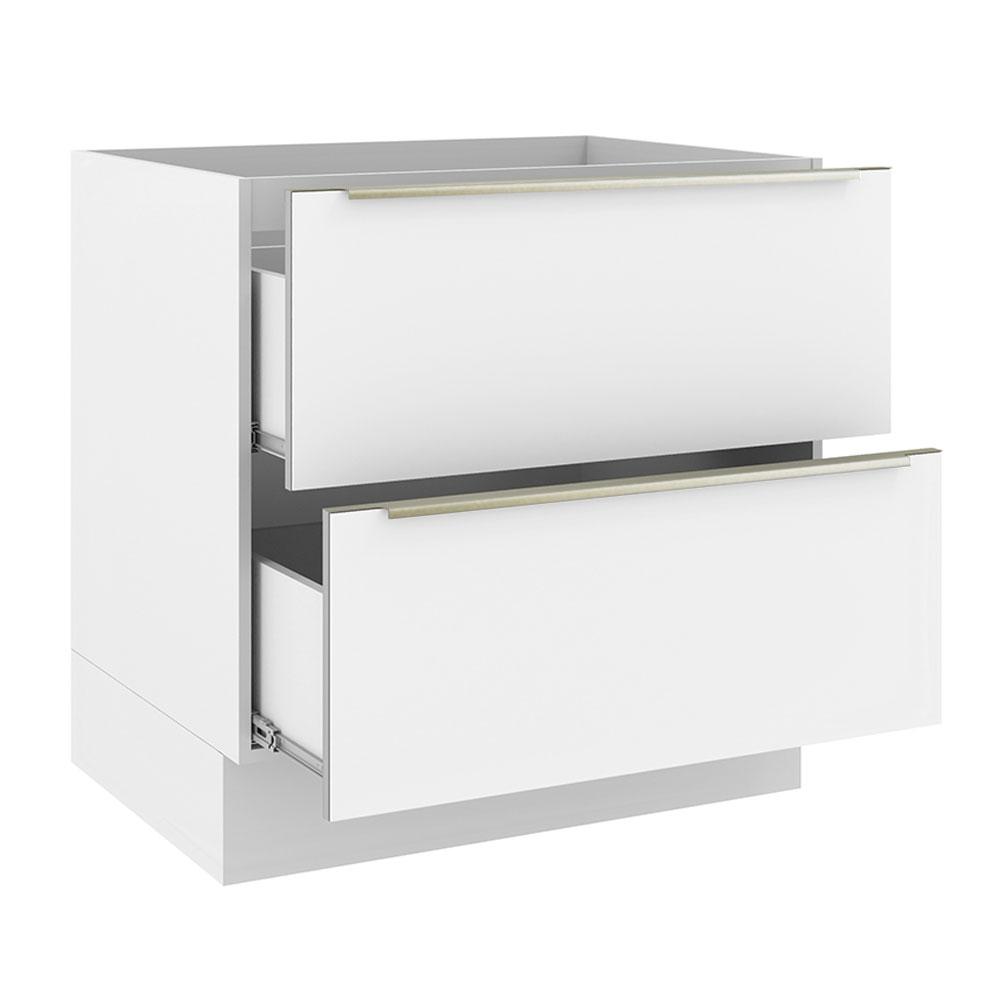 Balcão Madesa Lux 80 cm 2 Gavetas (Sem Tampo) - Branco/Branco Veludo
