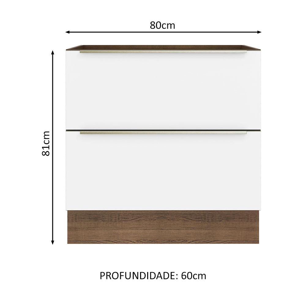 Balcão Madesa Lux 80 cm 2 Gavetas (Sem Tampo) - Rustic/Branco Veludo