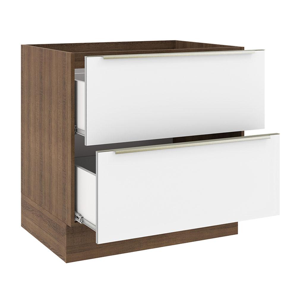 Balcão Madesa Lux 80 cm 2 Gavetas (Sem Tampo) - Rustic/Branco Veludo