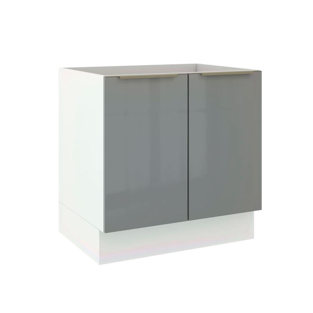 Balcão Madesa Lux 80 cm 2 Portas - Branco/Cinza