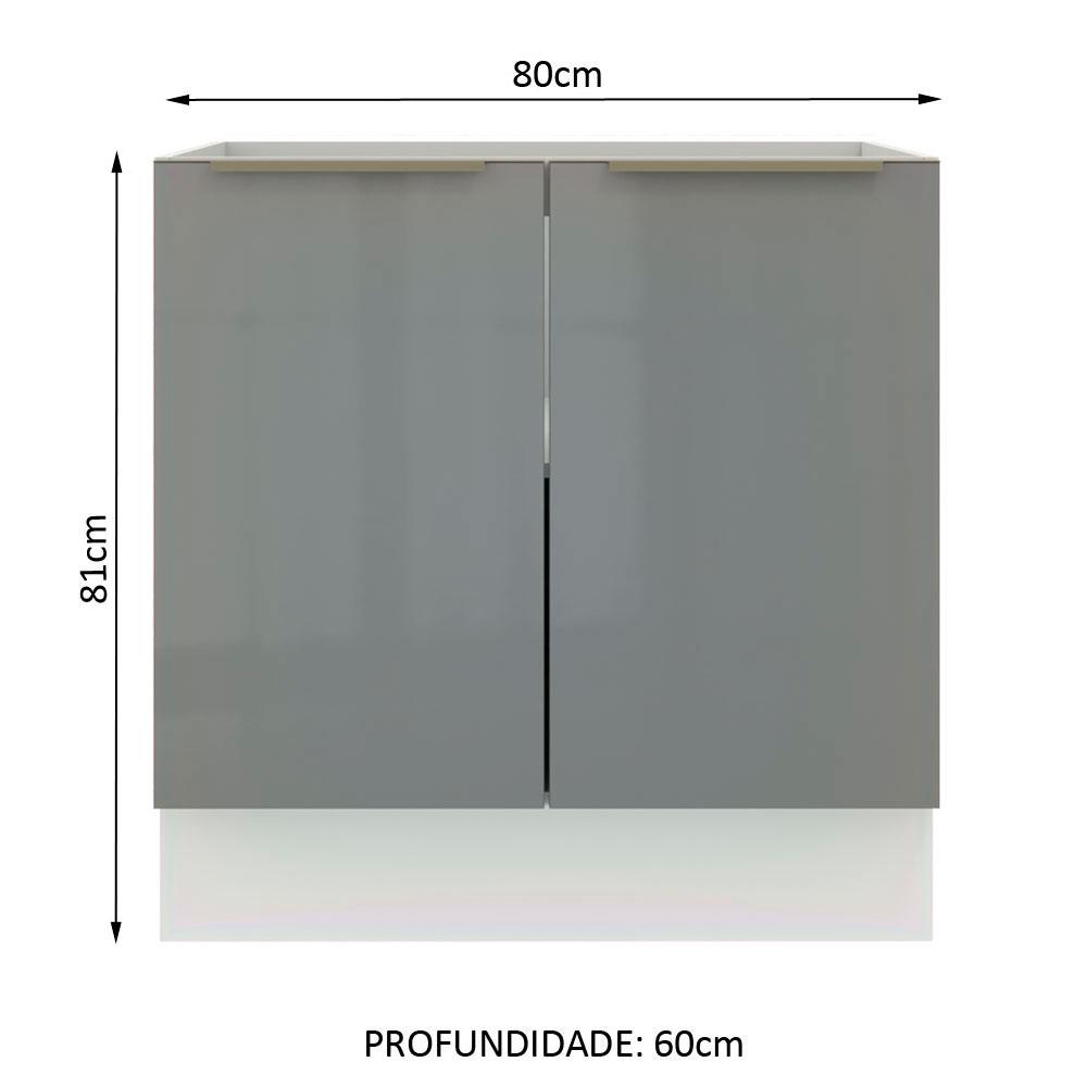 Balcão Madesa Lux 80 cm 2 Portas - Branco/Cinza