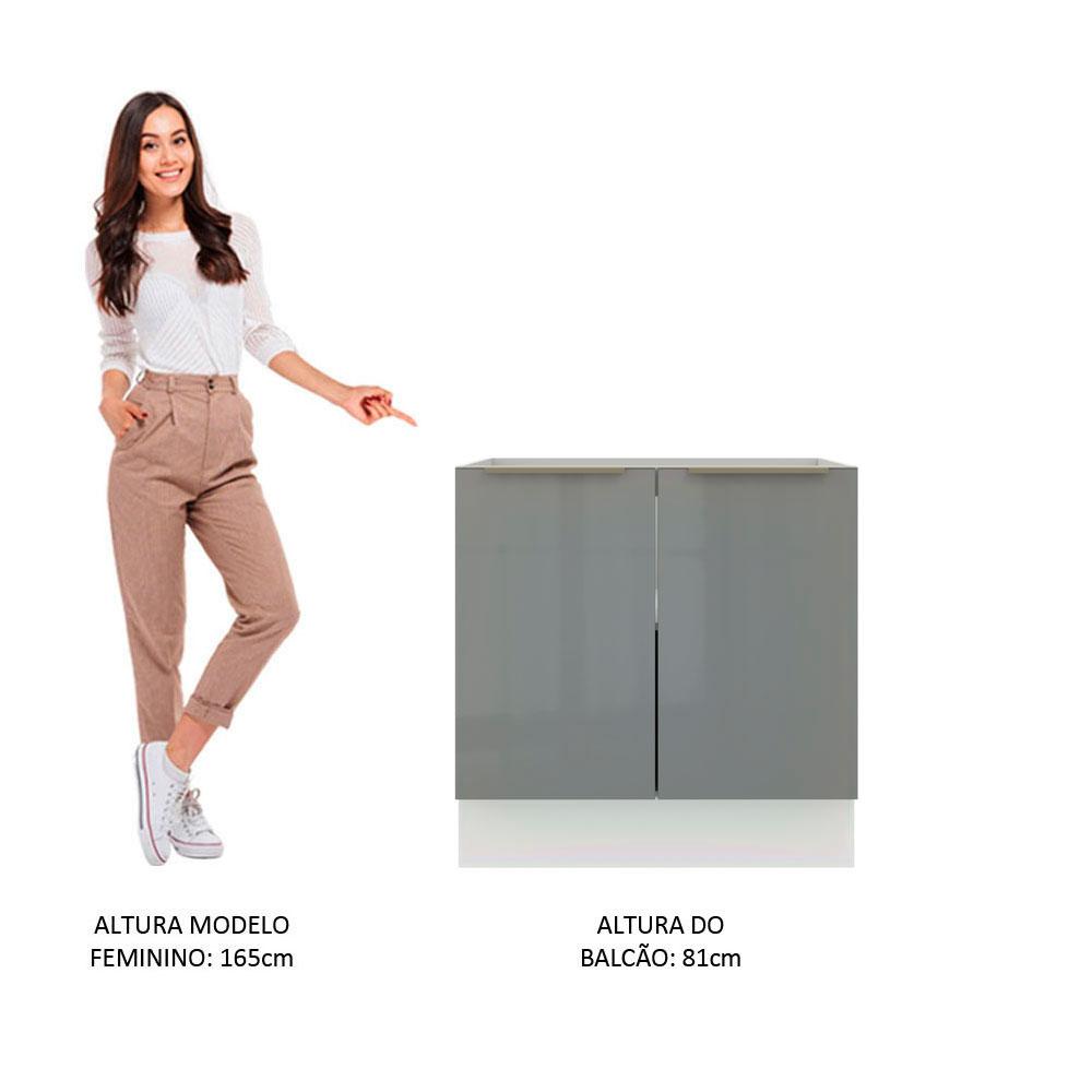 Balcão Madesa Lux 80 cm 2 Portas - Branco/Cinza