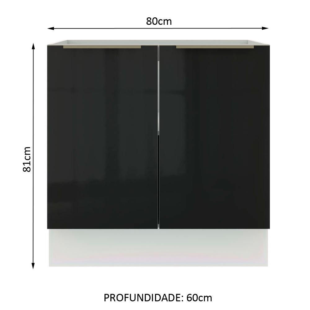 Balcão Madesa Lux 80 cm 2 Portas - Branco/Preto
