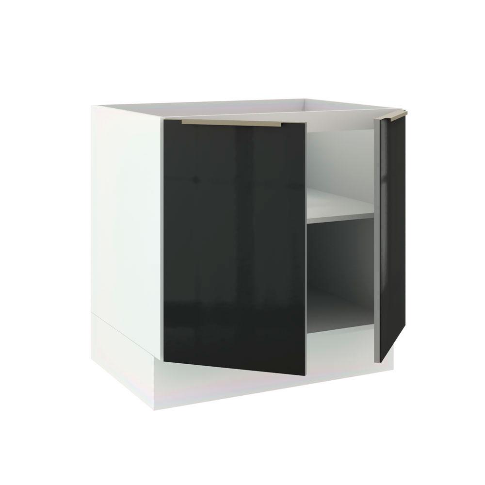Balcão Madesa Lux 80 cm 2 Portas - Branco/Preto