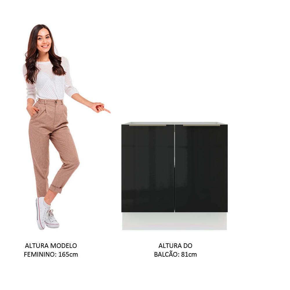 Balcão Madesa Lux 80 cm 2 Portas - Branco/Preto