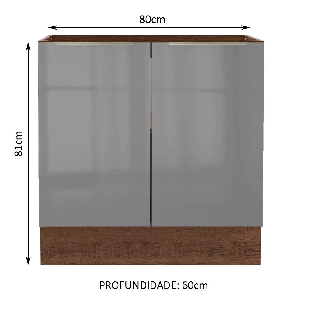 Balcão Madesa Lux 80 cm 2 Portas - Rustic/Cinza
