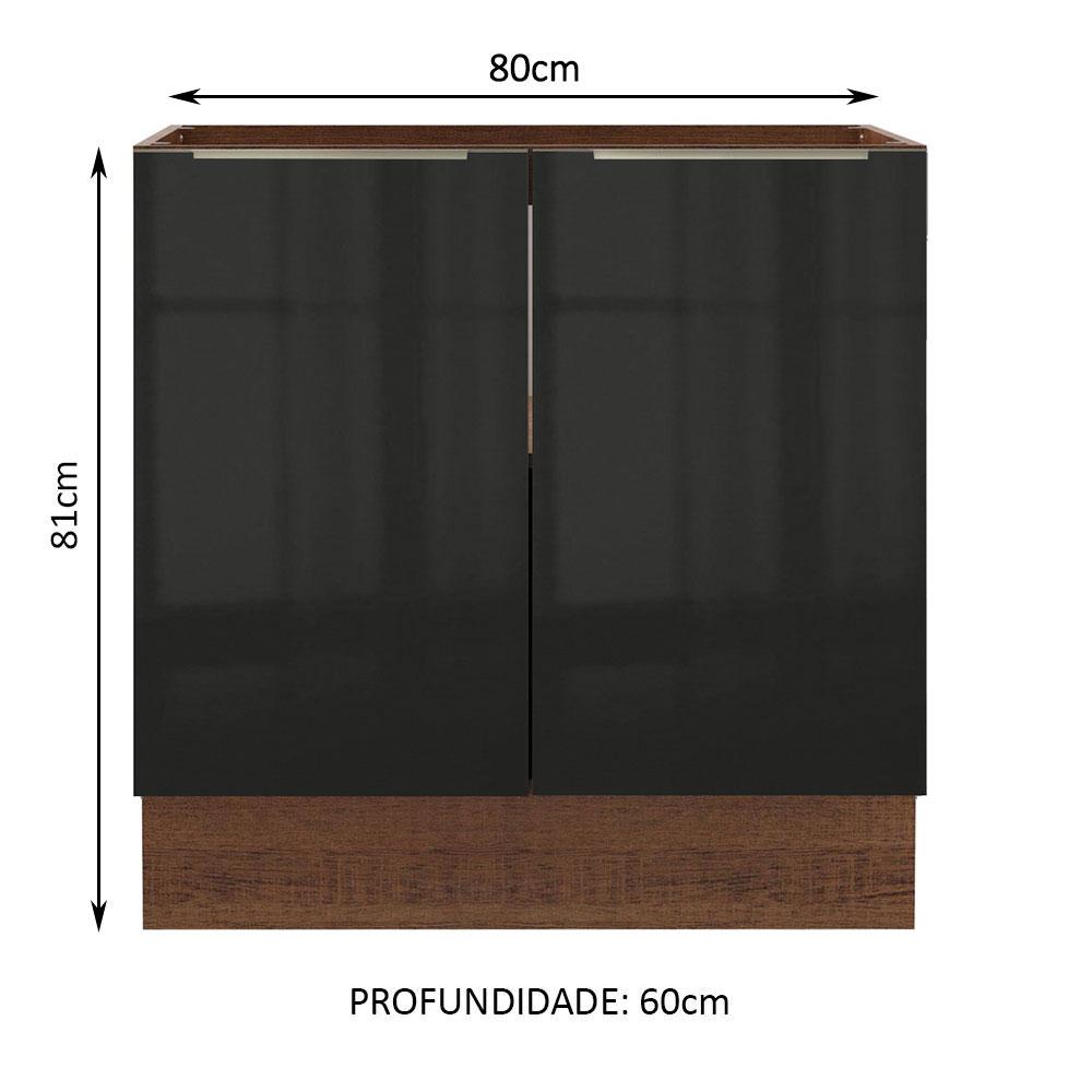 Balcão Madesa Lux 80 cm 2 Portas - Rustic/Preto