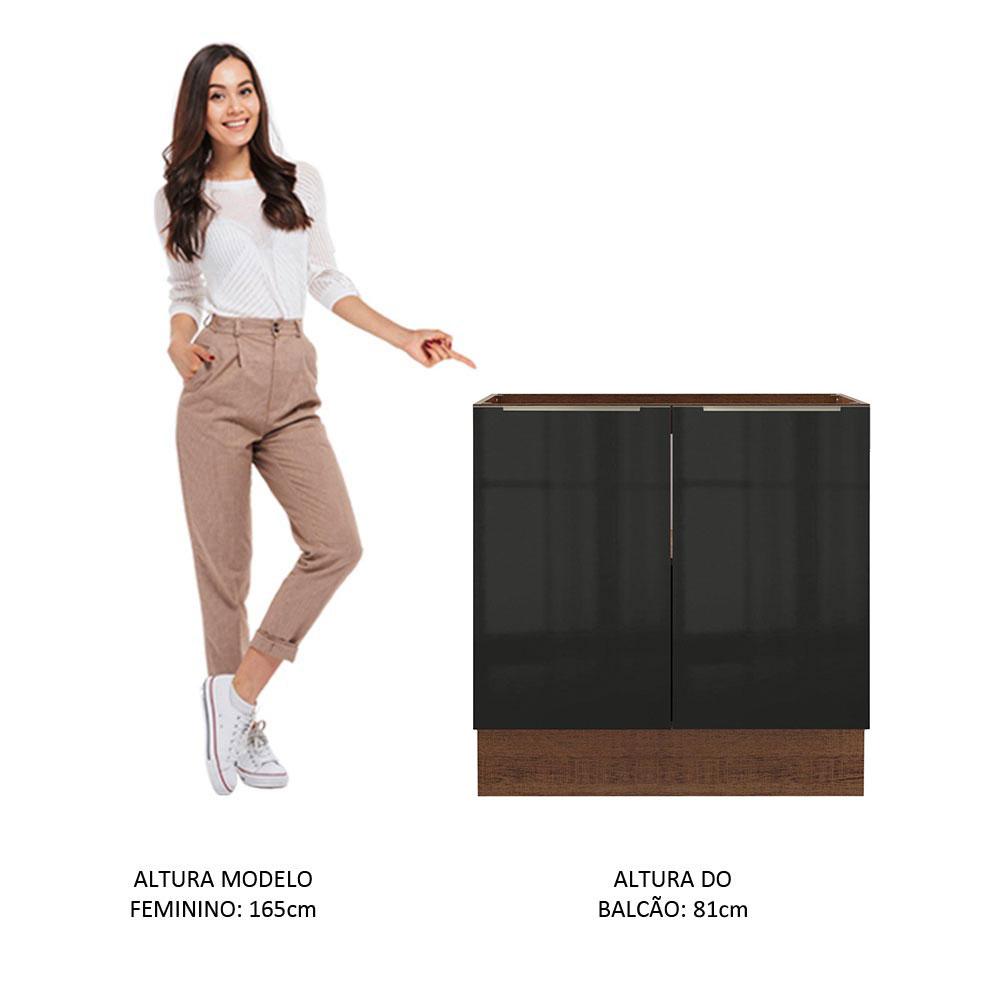 Balcão Madesa Lux 80 cm 2 Portas - Rustic/Preto