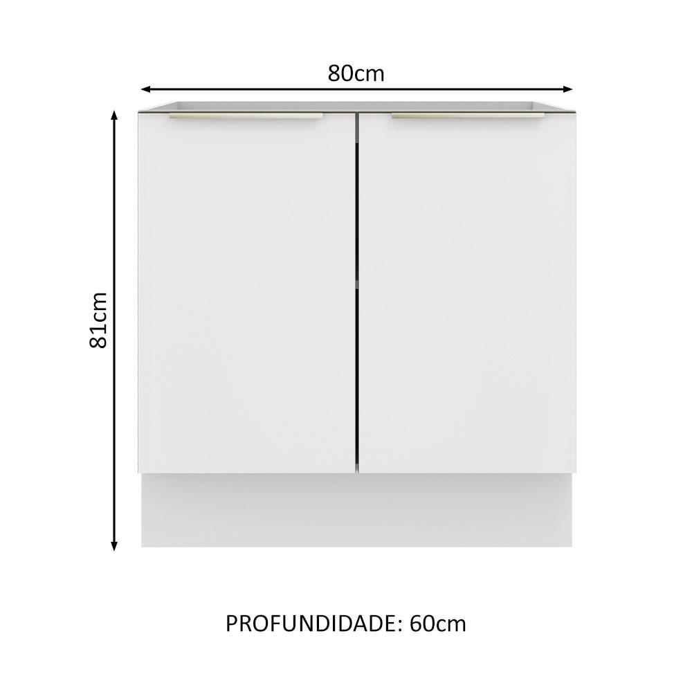 Balcão Madesa Lux 80 cm 2 Portas (Sem Tampo) - Branco/Branco Veludo