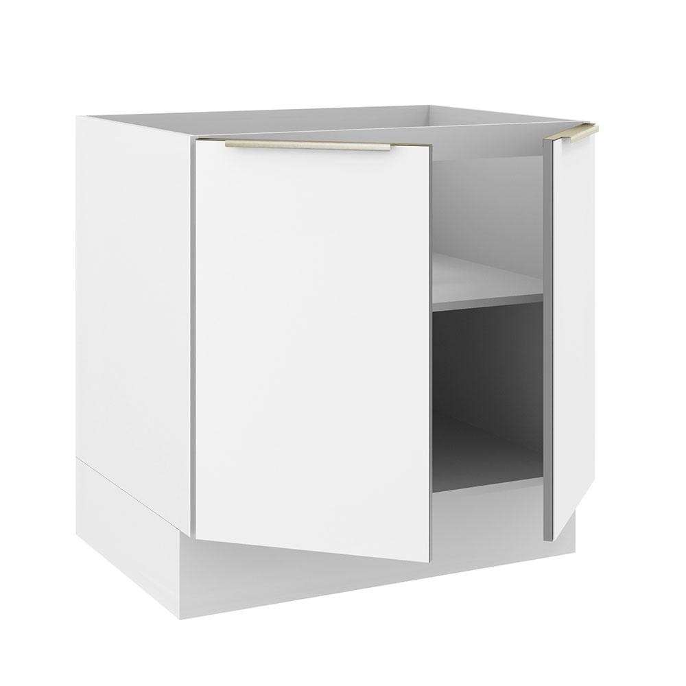 Balcão Madesa Lux 80 cm 2 Portas (Sem Tampo) - Branco/Branco Veludo