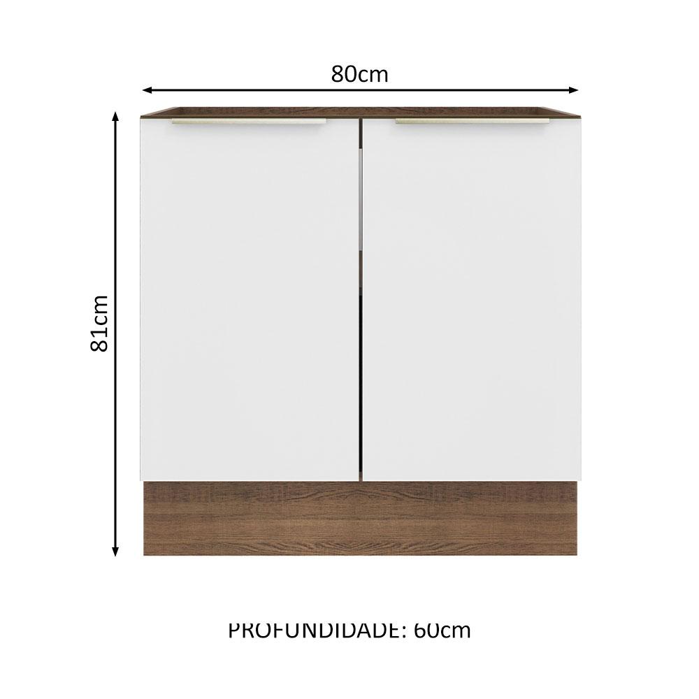 Balcão Madesa Lux 80 cm 2 Portas (Sem Tampo) - Rustic/Branco Veludo