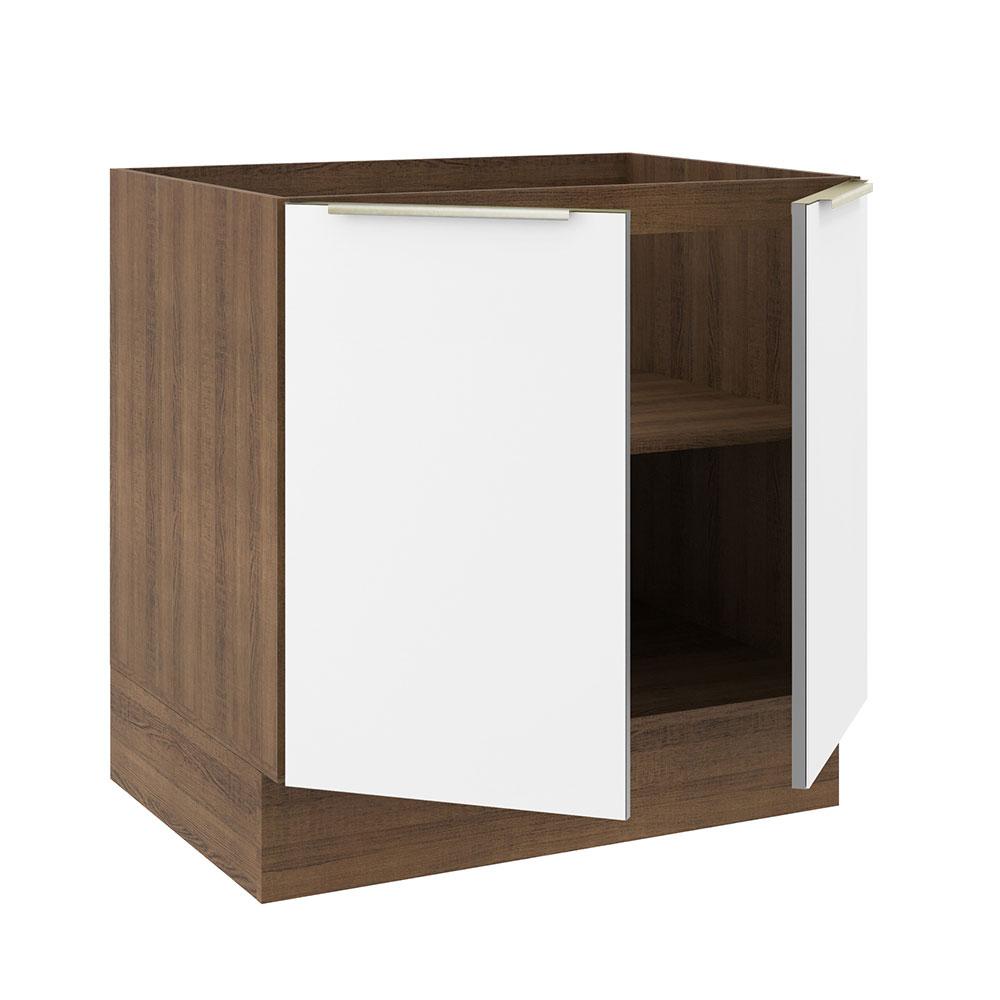 Balcão Madesa Lux 80 cm 2 Portas (Sem Tampo) - Rustic/Branco Veludo