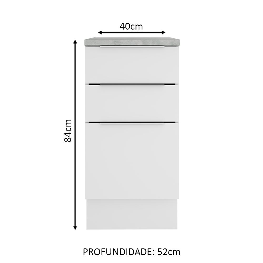 Balcão Madesa Stella 40 cm 3 Gavetas - Branco