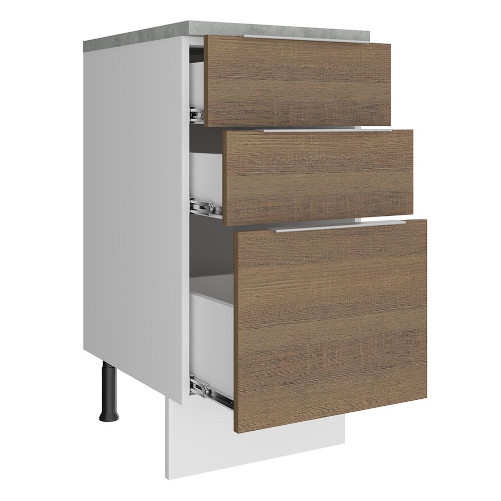 Balcão Madesa Stella 40 cm 3 Gavetas - Branco/Rustic