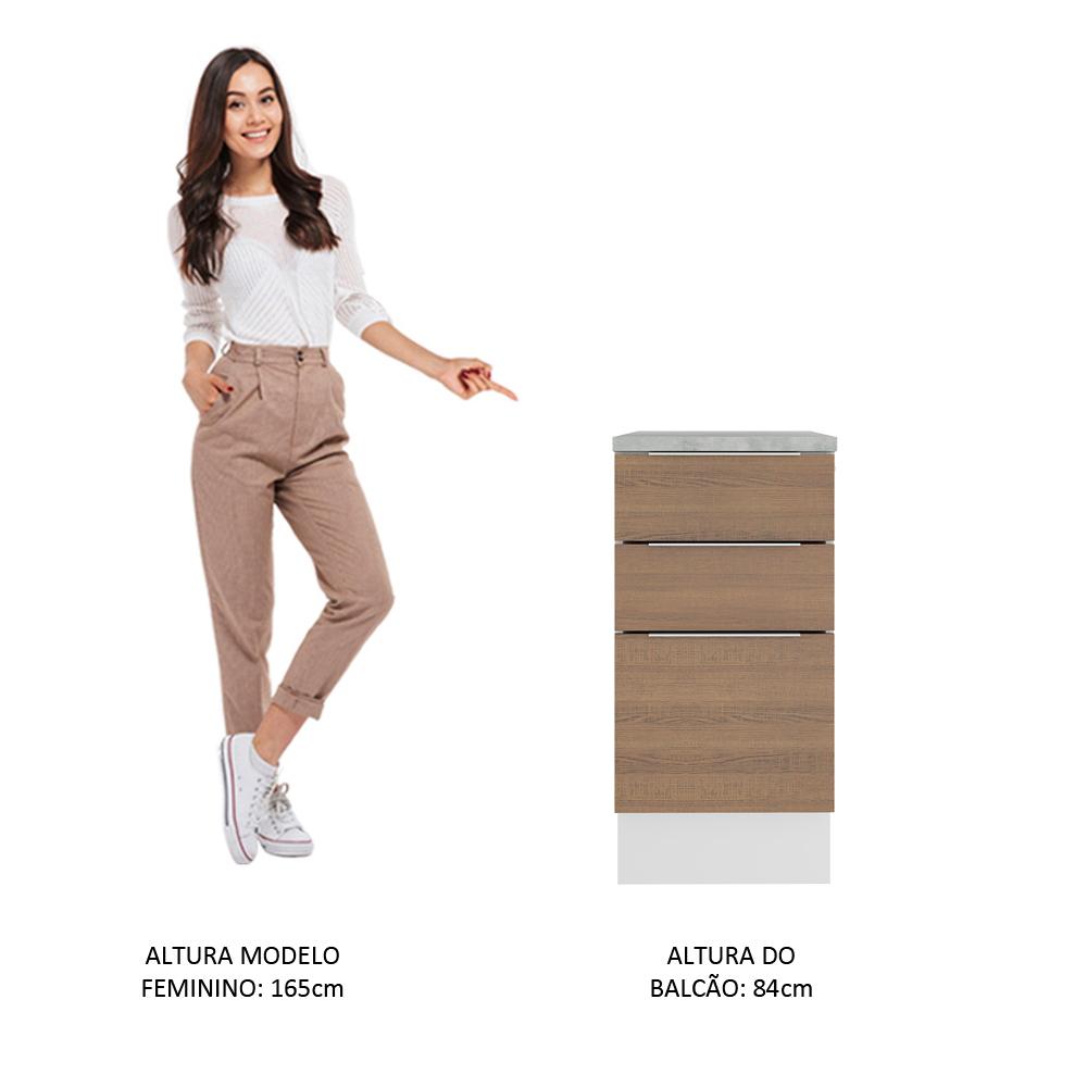 Balcão Madesa Stella 40 cm 3 Gavetas - Branco/Rustic