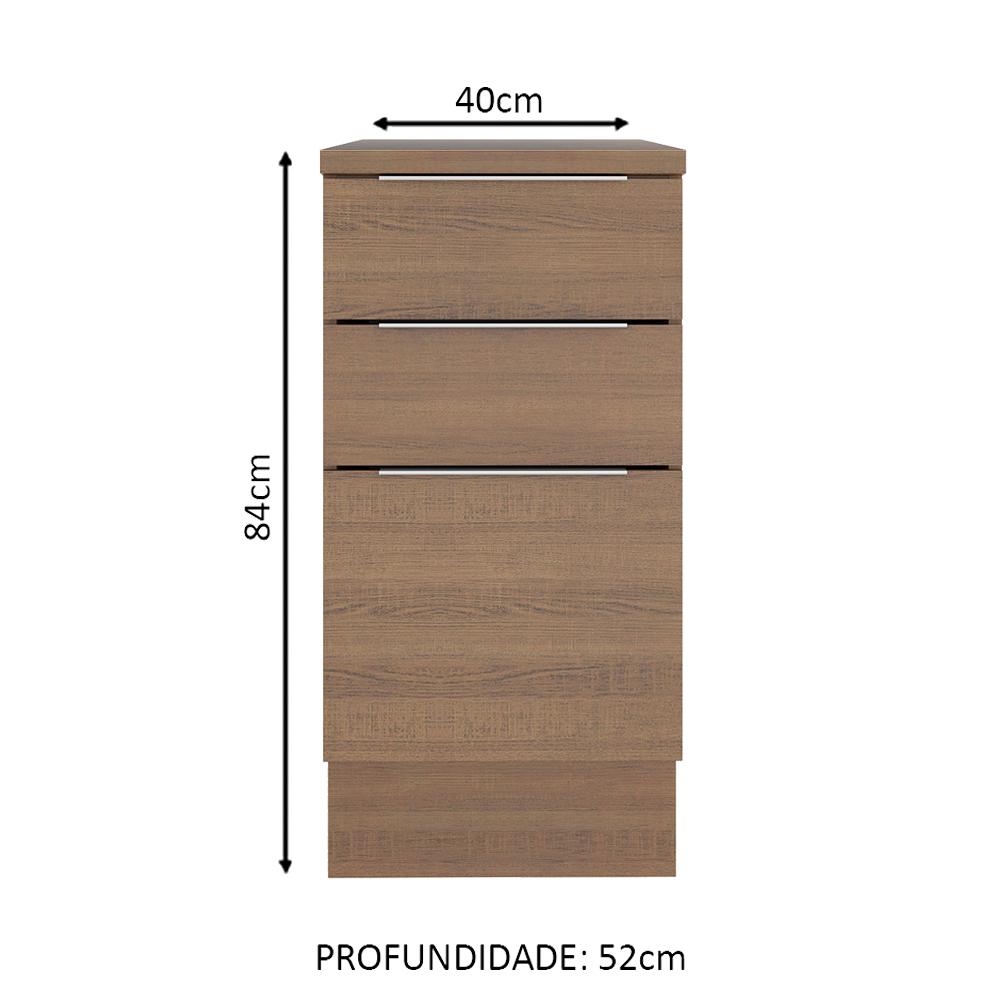 Balcão Madesa Stella 40 cm 3 Gavetas - Rustic
