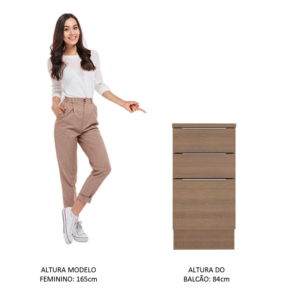 Balcão Madesa Stella 40 cm 3 Gavetas - Rustic