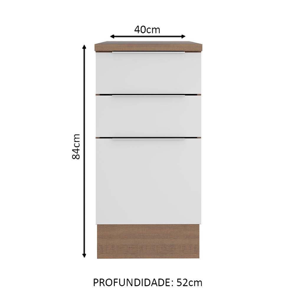 Balcão Madesa Stella 40 cm 3 Gavetas - Rustic/Branco