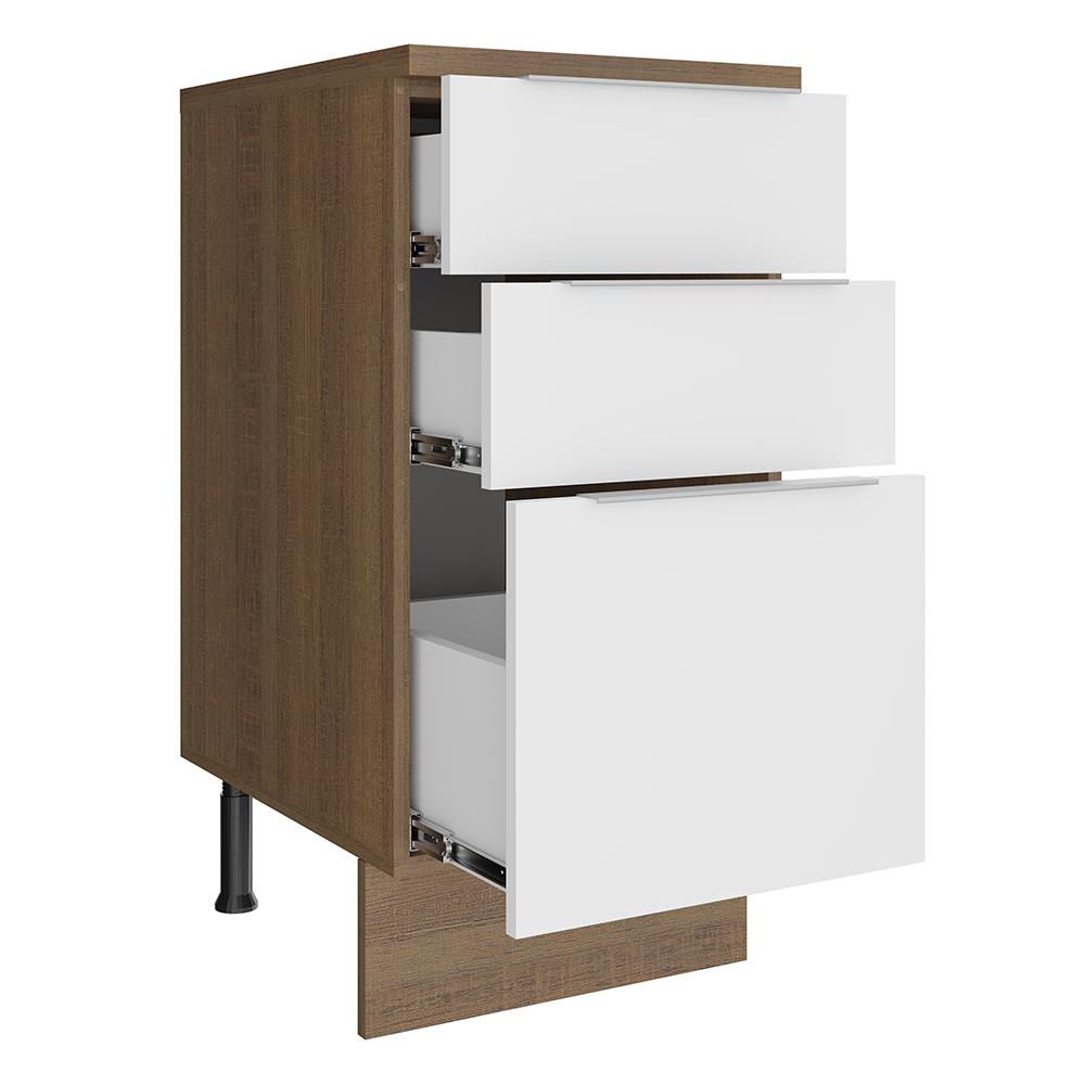 Balcão Madesa Stella 40 cm 3 Gavetas - Rustic/Branco