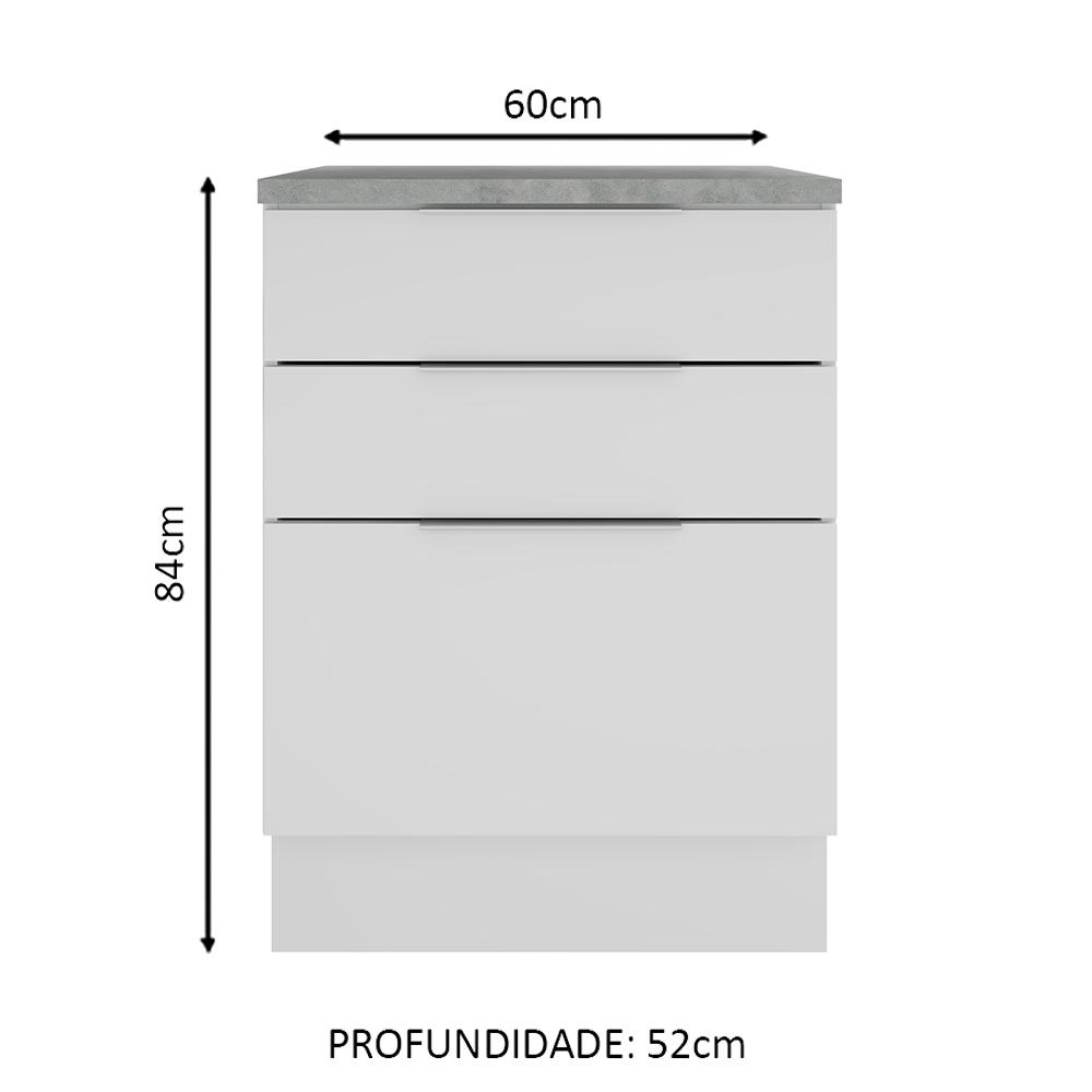 Balcão Madesa Stella 60 cm 3 Gavetas - Branco