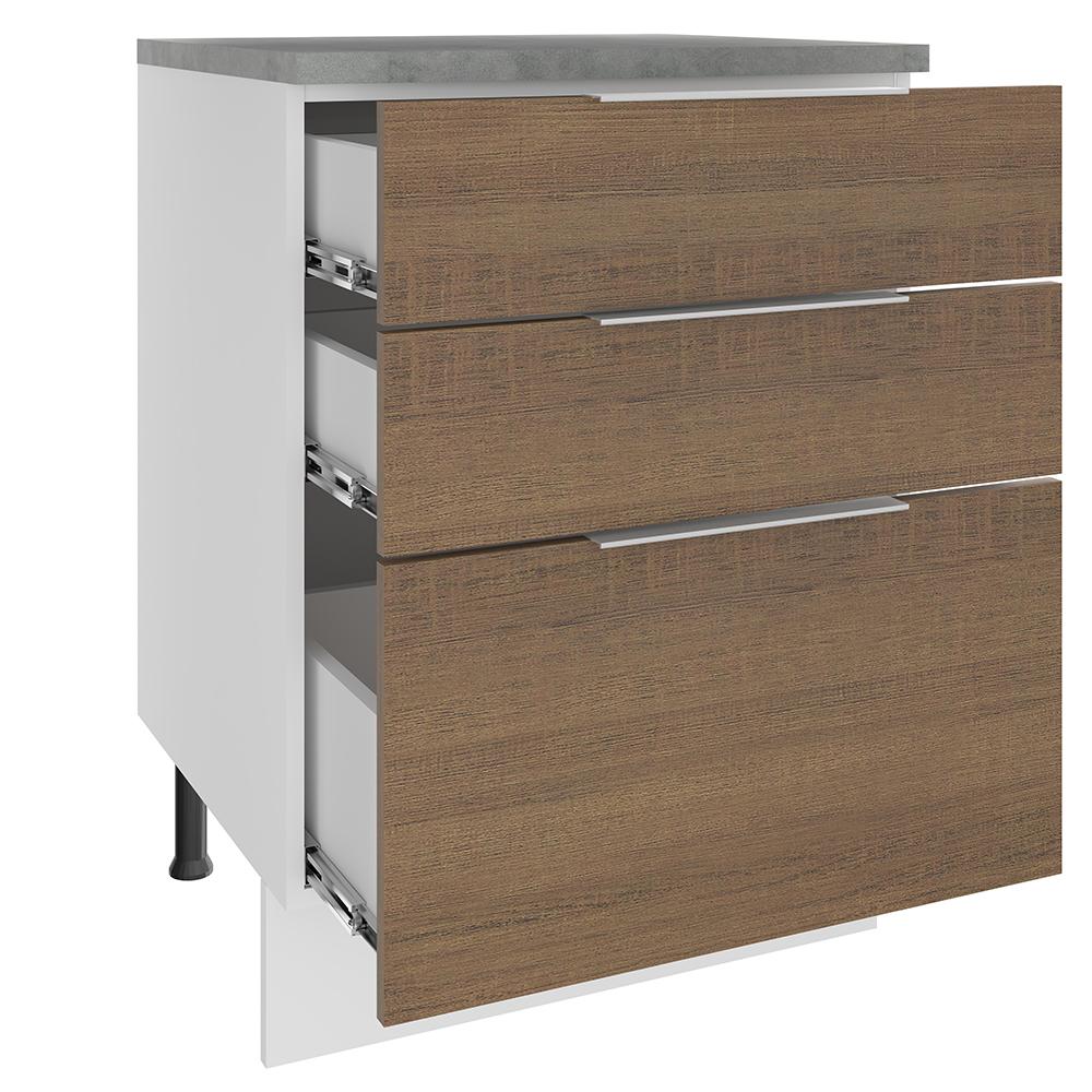 Balcão Madesa Stella 60 cm 3 Gavetas - Branco/Rustic