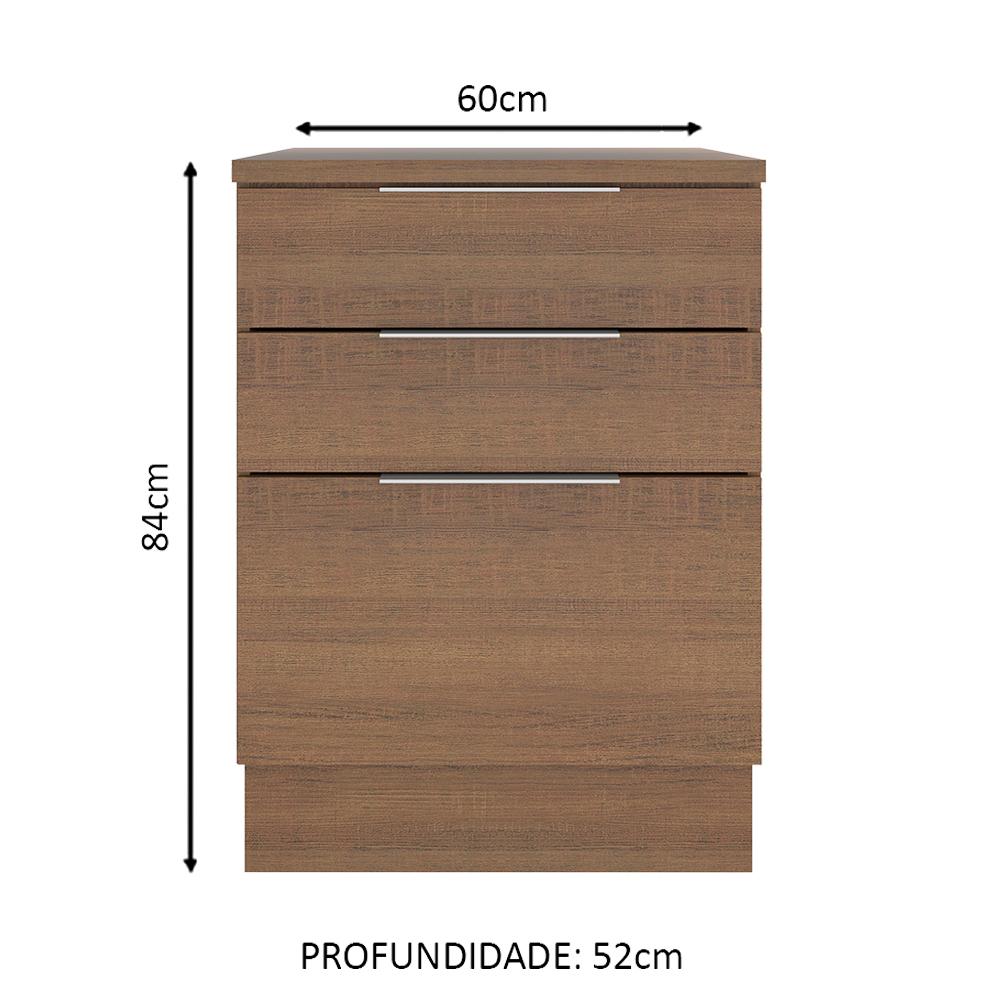 Balcão Madesa Stella 60 cm 3 Gavetas - Rustic