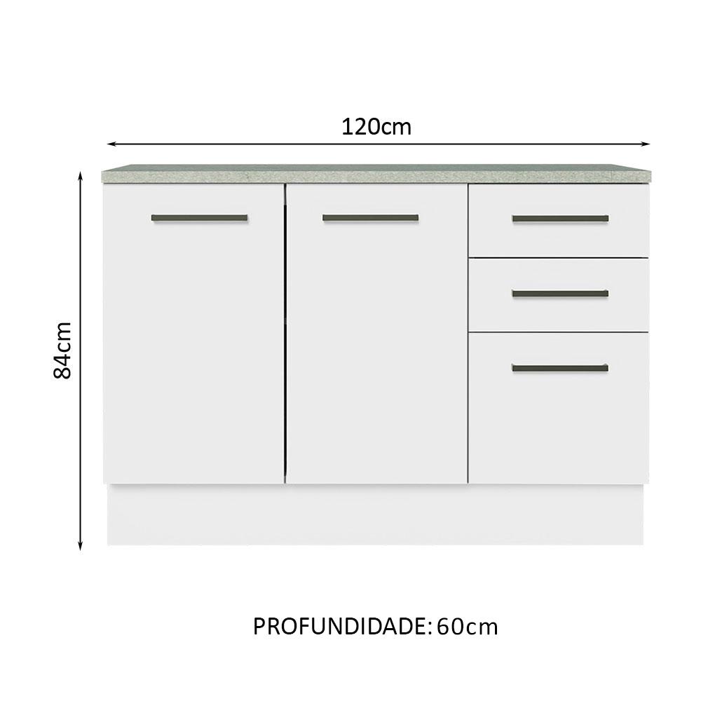 Balcão Multiuso 120cm 2 Portas 3 Gavetas Branco Agata Madesa