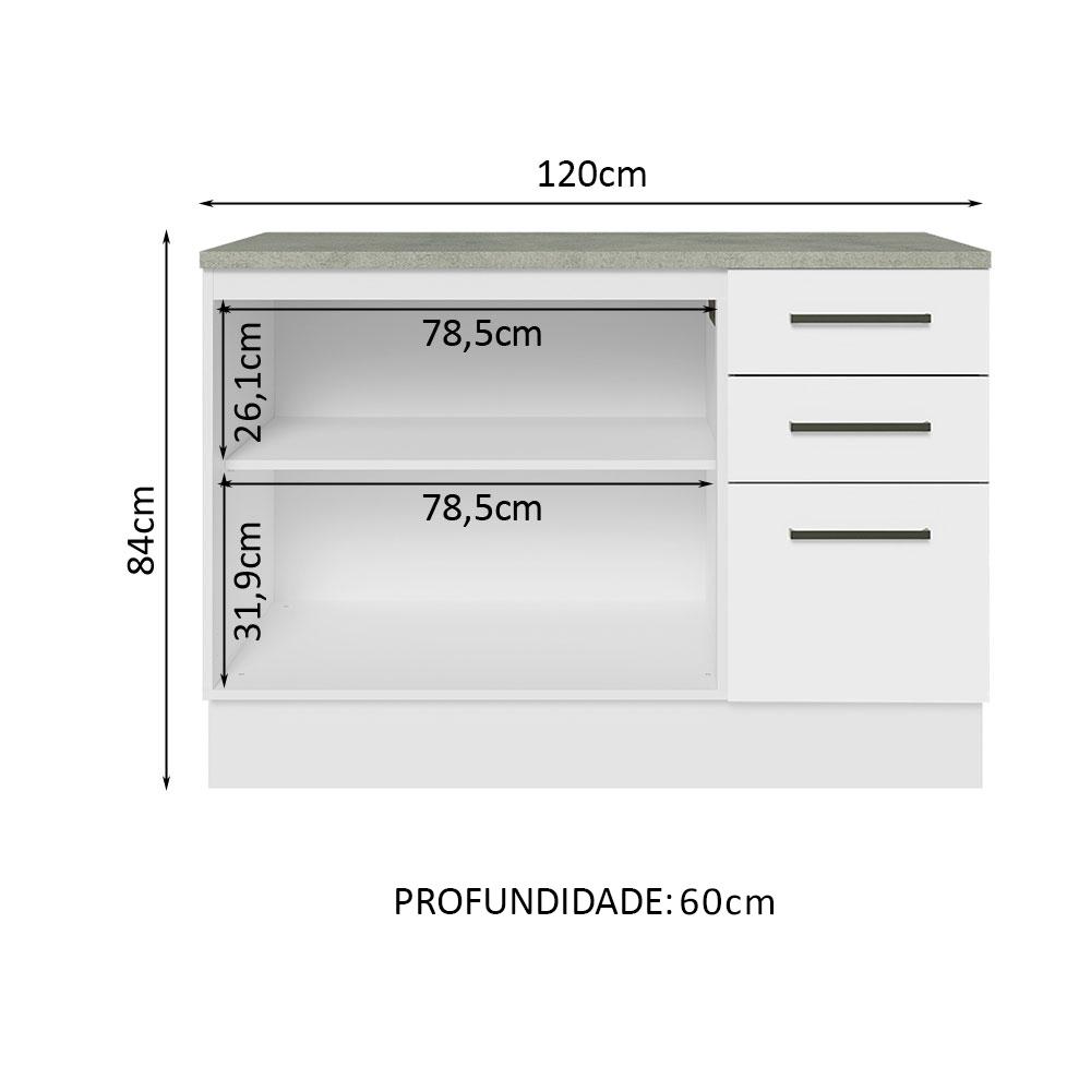 Balcão Multiuso 120cm 2 Portas 3 Gavetas Branco Agata Madesa