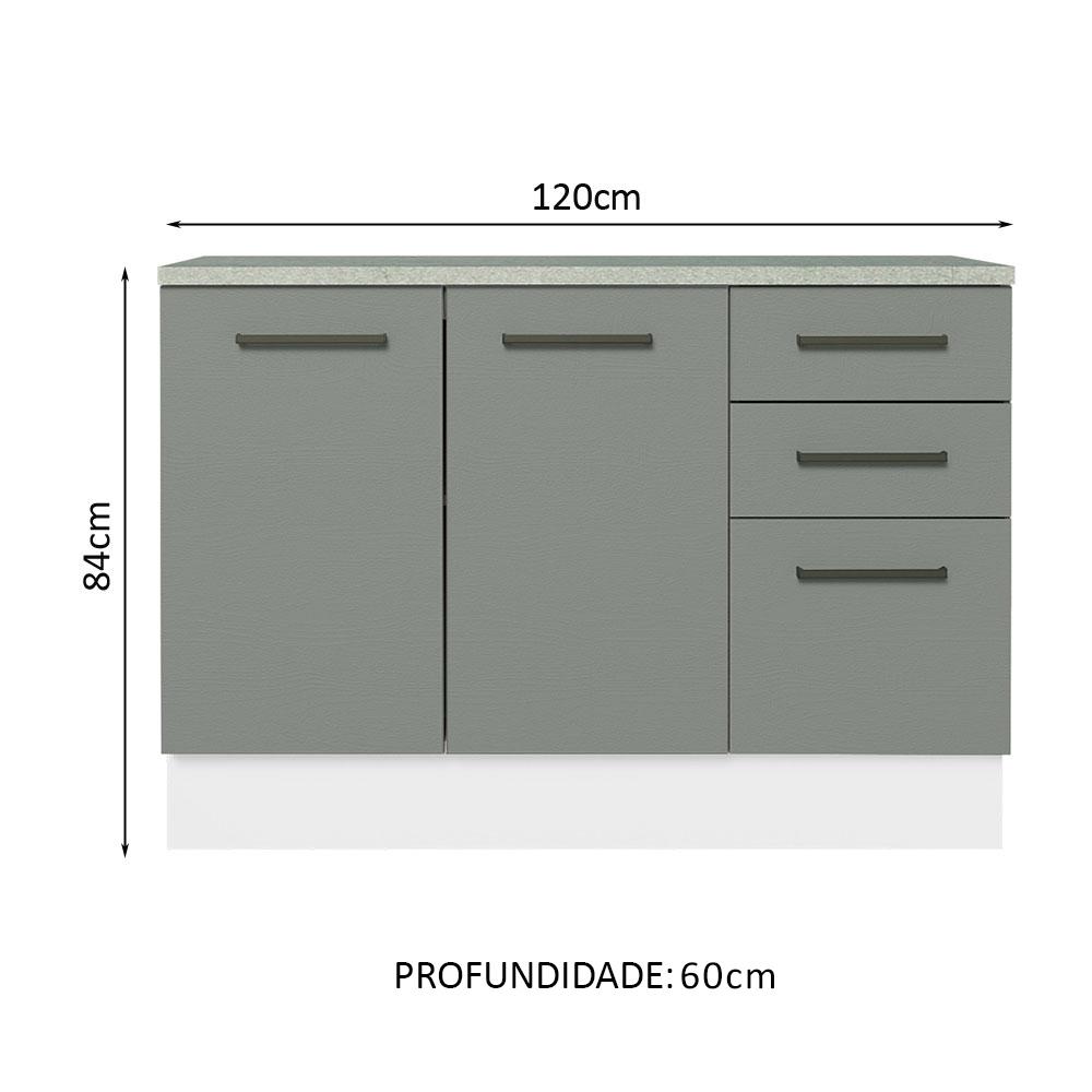 Balcão Multiuso 120cm 2 Portas 3 Gavetas Branco/Cinza Agata Madesa