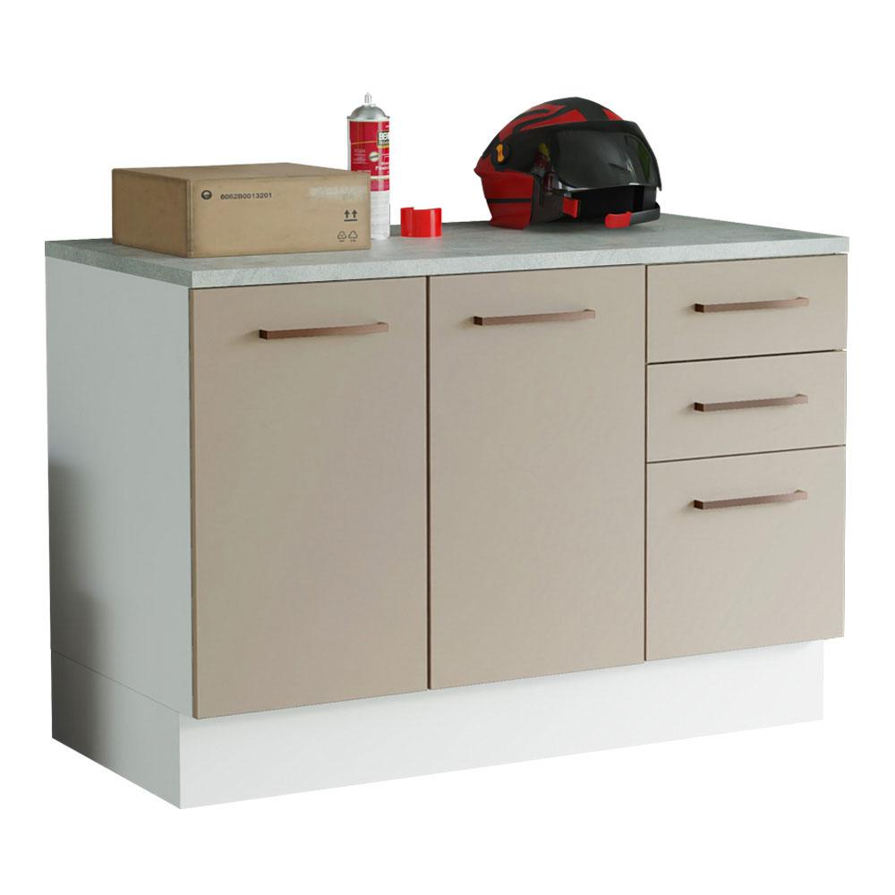 Balcão Multiuso 120cm 2 Portas 3 Gavetas Branco/Crema Agata Madesa
