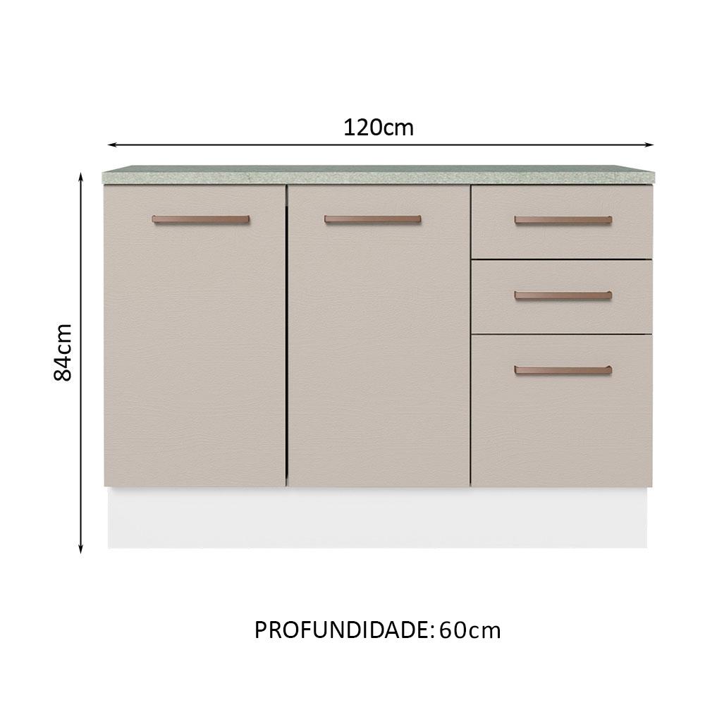 Balcão Multiuso 120cm 2 Portas 3 Gavetas Branco/Crema Agata Madesa