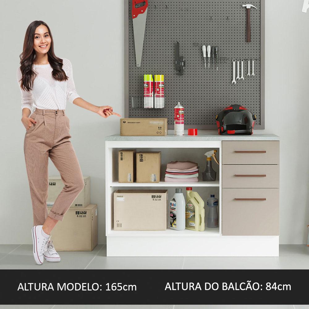 Balcão Multiuso 120cm 2 Portas 3 Gavetas Branco/Crema Agata Madesa