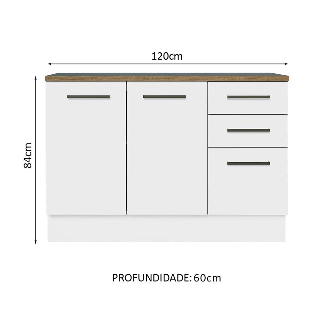 Balcão Multiuso 120cm 2 Portas 3 Gavetas Branco/Rustic Agata Madesa