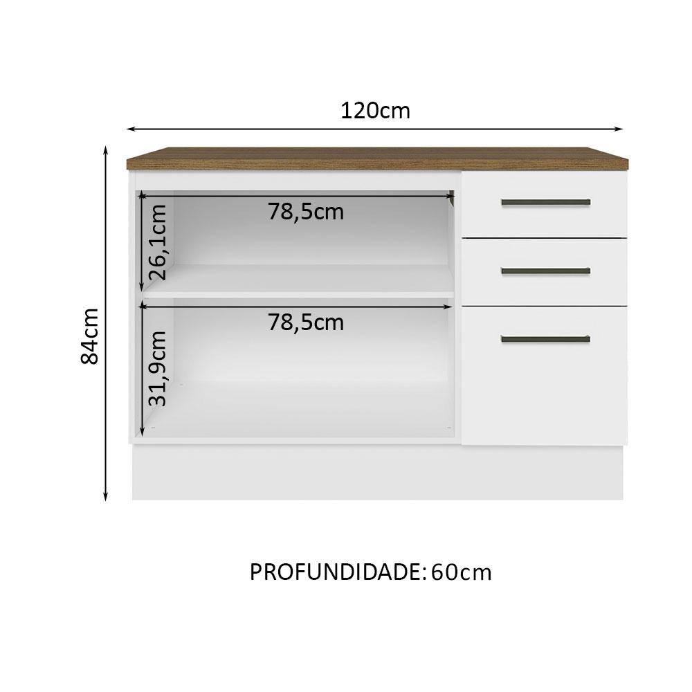 Balcão Multiuso 120cm 2 Portas 3 Gavetas Branco/Rustic Agata Madesa