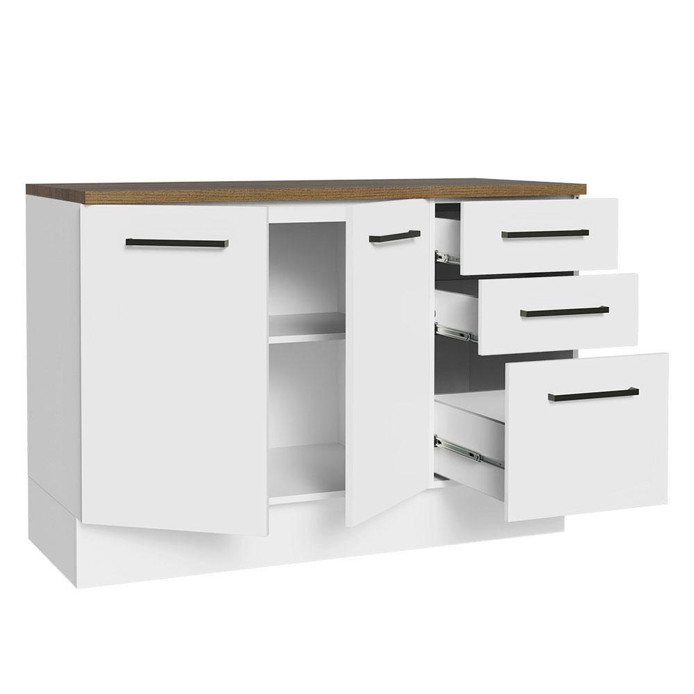 Balcão Multiuso 120cm 2 Portas 3 Gavetas Branco/Rustic Agata Madesa