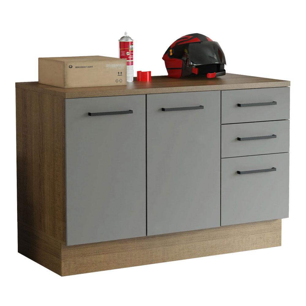 Balcão Multiuso 120cm 2 Portas 3 Gavetas Rustic/Cinza Agata Madesa