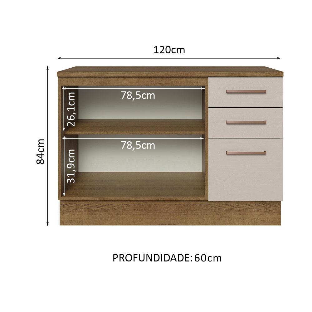 Balcão Multiuso 120cm 2 Portas 3 Gavetas Rustic/Crema Agata Madesa