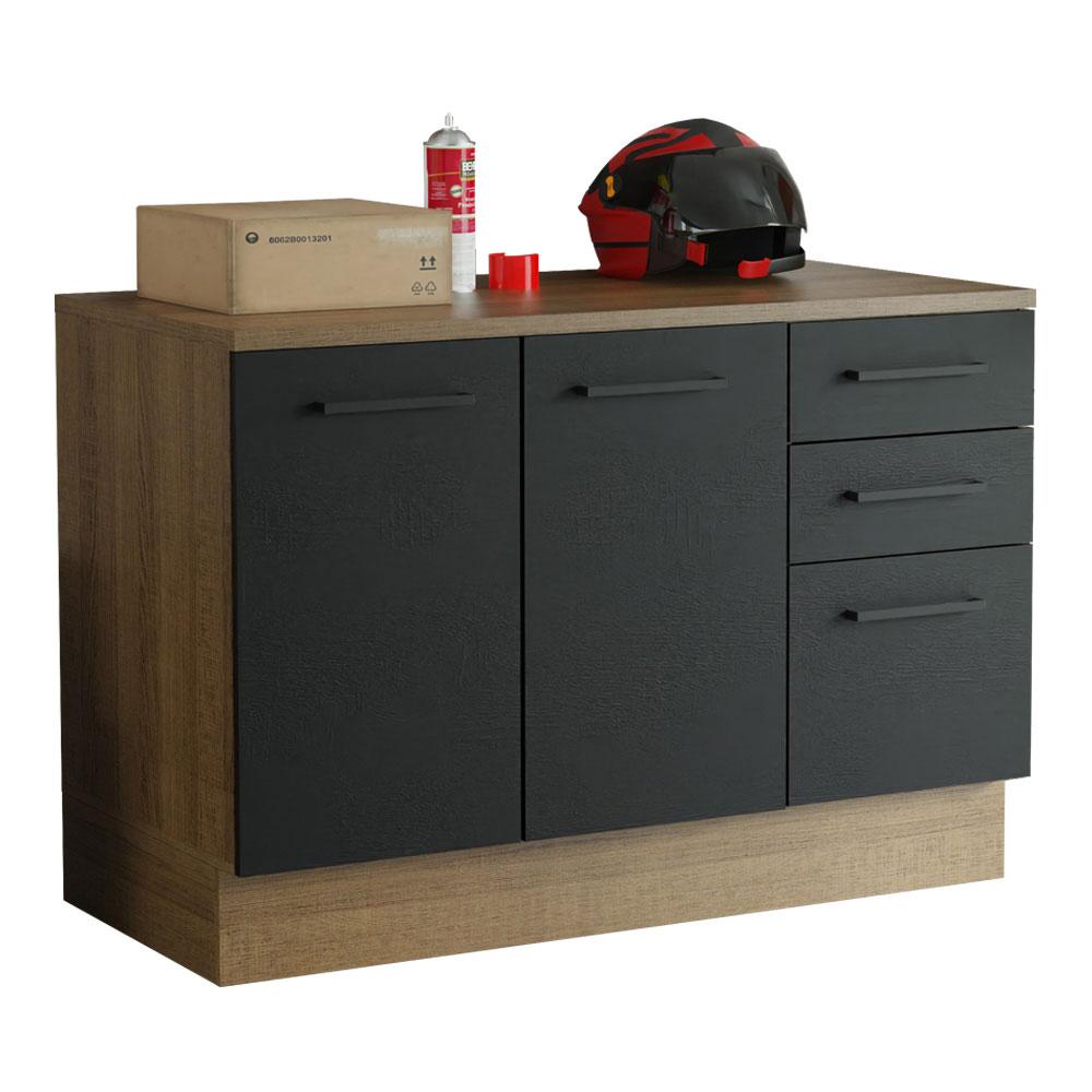 Balcão Multiuso 120cm 2 Portas 3 Gavetas Rustic/Preto Agata Madesa