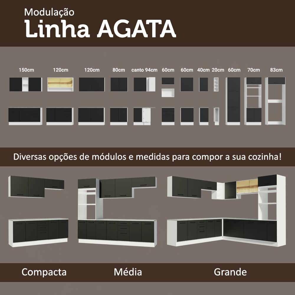 Balcão Multiuso 80cm 2 Portas Branco/Preto Agata Madesa