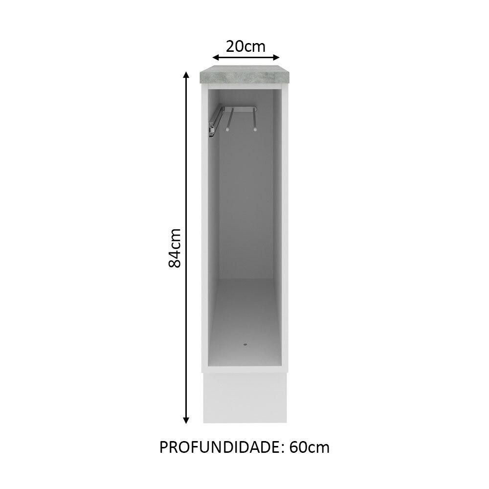 Balcão Porta-Pano 20 x 60 cm para Cozinhas Madesa Lux, Glamy, Agata (Com Tampo) - Branco