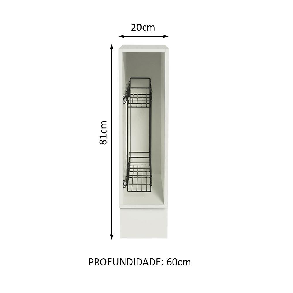 Balcão Porta-Temperos Madesa para Cozinha Lux, Glamy e Stella 20 x 60 cm (Sem Tampo) - Branco