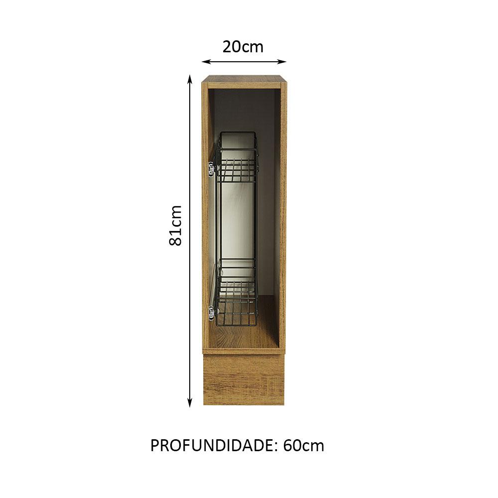 Balcão Porta-Temperos Madesa para Cozinha Lux, Glamy e Stella 20 x 60 cm (Sem Tampo) - Rustic