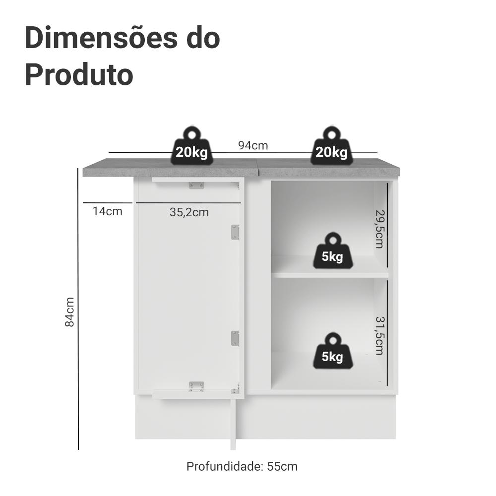 Balcão de Canto 1 Porta Branco Vik Madesa