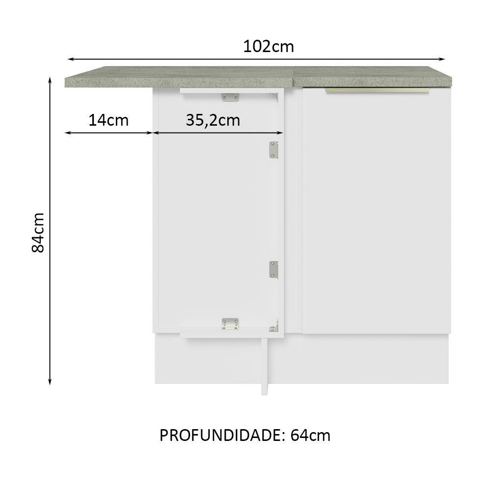 Balcão de Canto 1 Porta Branco/Branco Veludo Lux Madesa