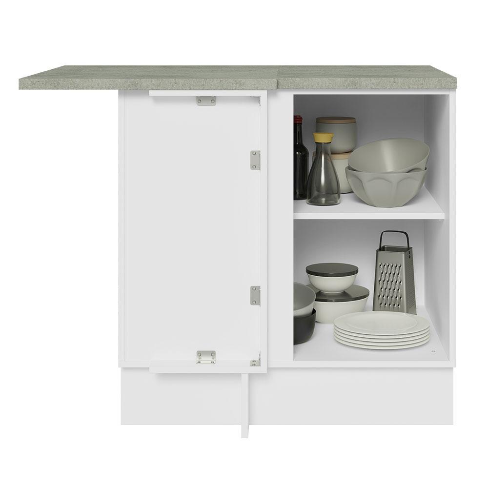 Balcão de Canto 1 Porta Branco/Branco Veludo Lux Madesa
