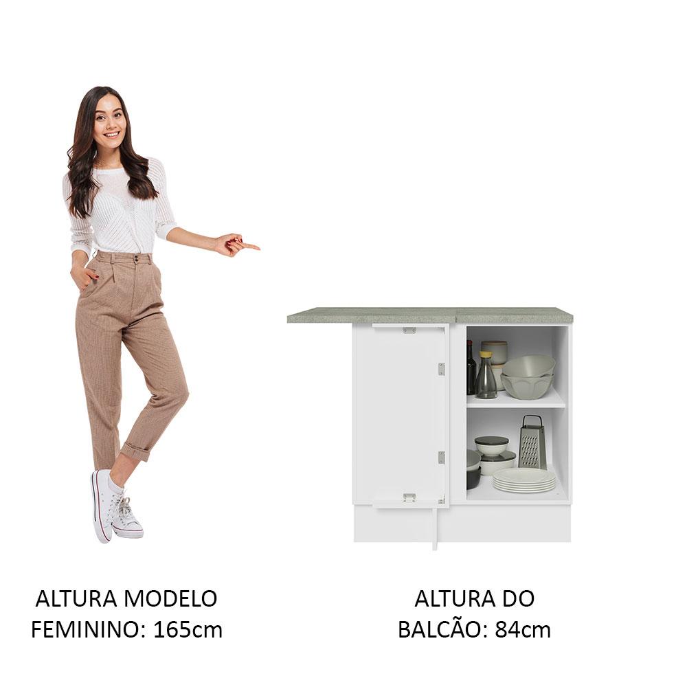 Balcão de Canto 1 Porta Branco/Branco Veludo Lux Madesa